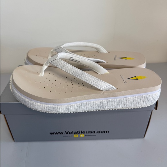 Volatile Shoes - Volatile Women’s White Metallic Untamed Flip Flops Size 10